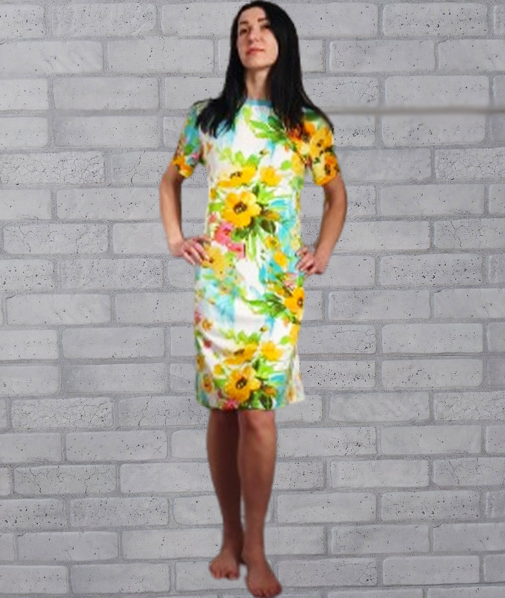 Жіноче плаття-футболка оптом яскраве у квіти з коротким рукавом, плаття (туніка) жіноче р.48 52 56 60