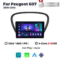 Штатная магнитола Peugeot 607 (2004-2010) M160 (2/32 Гб), HD (1280x720) QLED, GPS + CarPlay