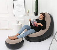 Надувне садове крісло з пуфиком Air Sofa Comfort zd-33223, велюр, 76*130 см