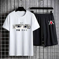 Комплект мужской летний белая футболка и черные шорты Комплект Аниме футболка+шорты Спортивный костюм