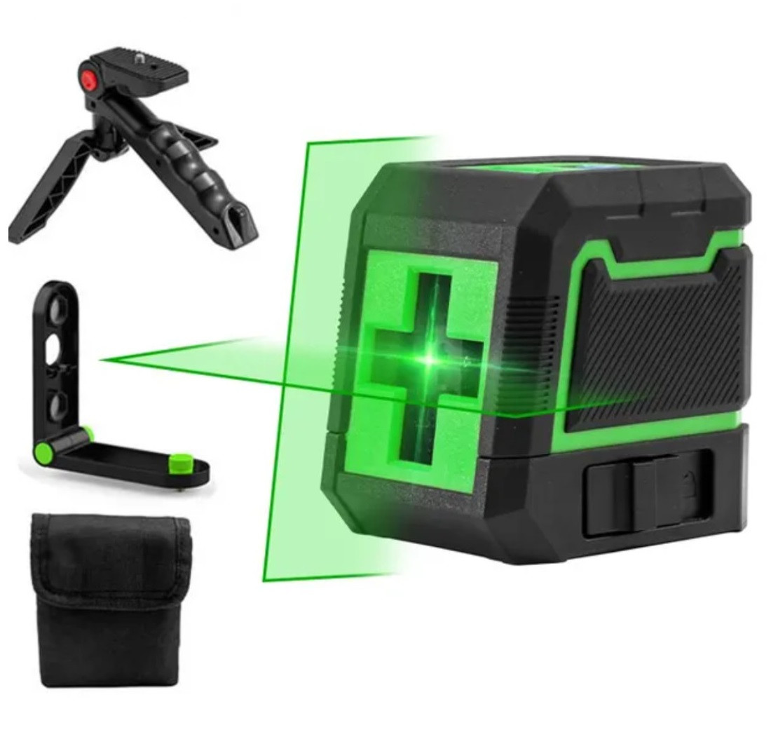 Професійний лазерний рівень HILDA із двома зеленими лініями + Штатив і Кронштейн, фото 1