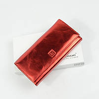 Шкіряний гаманець жіночий червоного кольору Vermari на магніті, Класичний блискучий гаманець з натуральної шкіри