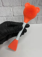 Силиконовая щеточка для очистки лица и для нанесения масок "Мишка" (оранжевая)