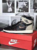 Мужские демисезонные кроссовки Nike Air Jordan 1 Retro High OG (черные с серым) стильные кроссы 7454 Найк