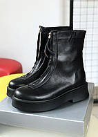 Женские осенние ботинки The Row Zipped Boot Black in Leather (черные) высокие повседневные ботинки 7019 Роу