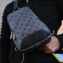 Чоловіча сумка-слінг Louis Vuitton Grey барсетка еко шкіри з регульованим ремінцем через плече для чоловіків, фото 4