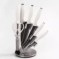 Белый комплект из 7 ножей для кулинарии на подставке,Комплект из 7 белых ножей для разных видов нарезки