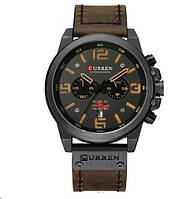 Мужские классические кварцевые наручные часы с хронографом Curren 8314. Кожаный ремешок. Black-Brown
