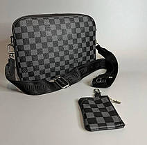 Чоловіча сумка Louis Vuitton Grey Луї Вітон сумка трійка еко шкіра з регульованим ремінцем на одне плече LV, фото 5