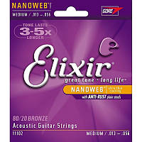 Струны для акустической гитары 6 шт Elixir 11102 Nanoweb 80 20 Bronze Acoustic Medium 13 56 US, код: 2656552