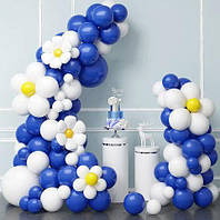 Набір для фотозони на свято фотозона на праздник фотозона з синіми кульками "Ромашка" біло-синя фотозона