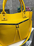 Стильна жіноча сумка жовта велика сумка з екошкіри якісна сумка через плече з широким ременем А4, фото 4