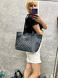 Стильна сумка жіноча велика в клітинку чорна містка сумка шопер тоут з екошкіри вміщує А4, фото 8