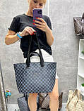 Стильна сумка жіноча велика в клітинку чорна містка сумка шопер тоут з екошкіри вміщує А4, фото 10