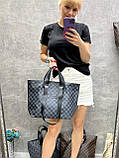 Стильна сумка жіноча велика в клітинку чорна містка сумка шопер тоут з екошкіри вміщує А4, фото 7