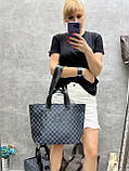 Стильна сумка жіноча велика в клітинку чорна містка сумка шопер тоут з екошкіри вміщує А4, фото 9