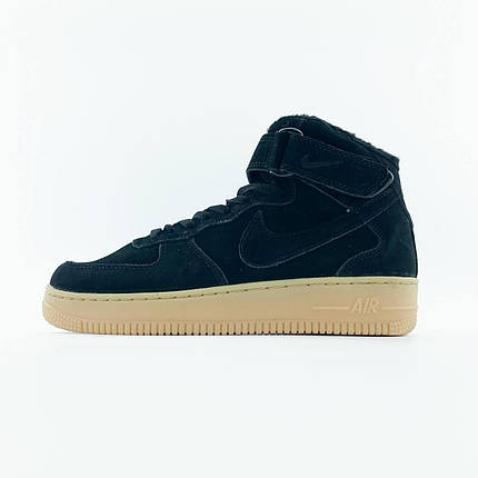 Зимові Чоловічі Кросівки Nike Air Force 1 Winter High Black / Найк Аїр Форс 1 Високі Чорні (Хутро), фото 1