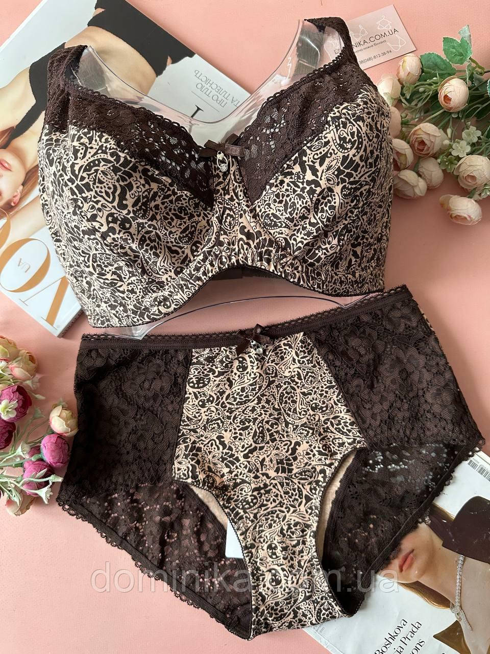 85/90G Комплект жіночої білизни великих розмірів на чашку G коричневий