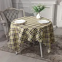 Скатерть круглая на стол Шотландка желтая 4 серветки 35 х 35 см