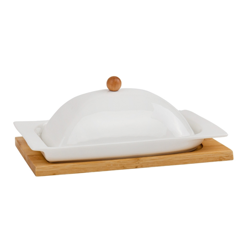 Маслянка керамічна на бамбуковій підставці 19х12х18 см 14004-019