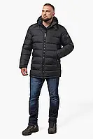 Braggart Aggressive | Зимняя чёрная мужская курточка с капюшоном модель 63901