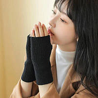 Мітенки жіночі довгі рукавиці без пальців One size чорны
