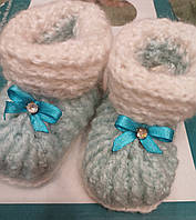 Пінетки-шкарпетки ручної роботи для малюків" Тачки", 10 - 12 см, голубі.