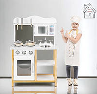 Детская кухня деревянная игровая Ecotoys TK040A White,звуковые эффекты большая качественная