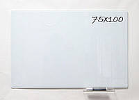 Доска магнитно-маркерная стеклянная 75х100 см Белая. Скрытое крепление. Маркерные белые магнитные