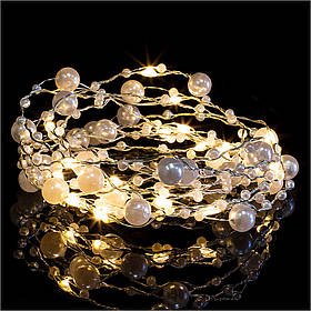 Гірлянда роса "Перли" на батарейках, 2м, 20LED, статичний режим, Теплий білий