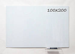 Дошка магнітно-маркерна скляна 100х200 см Біла. Приховане кріплення. Маркерні білі магнітні