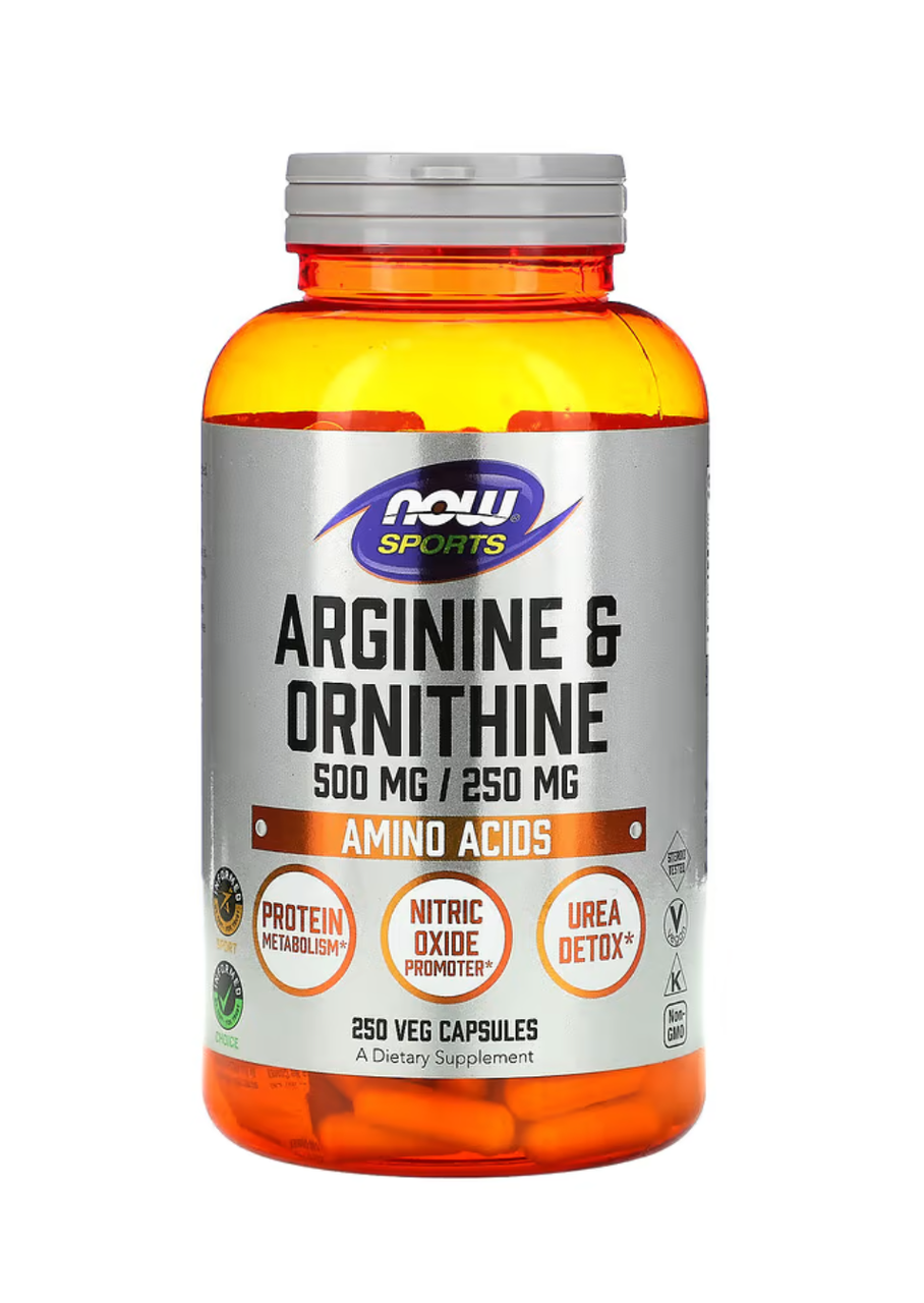 Now Arginine & Ornithine 500 mg/250 mg 250 Veg Capsules