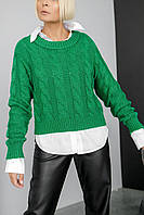 Светр жіночий мохер шерсть короткий коса манжети 42/46 зелений