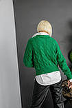 Светр жіночий мохер шерсть короткий коса манжети 42/46 зелений, фото 5