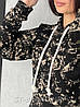 42-48. Утеплена жіноча толстовка - худі з якісного трикотажу на флісі, кофта з капюшоном - чорна, фото 2