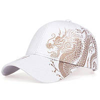 Біла кепка з принтом дракона в китайському стилі