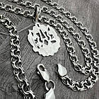 Срібний кулон Тризуб із каліном і ланцюжком плетіння бісмарк 925 проби чорніння, фото 2