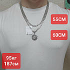 Срібний кулон Тризуб із каліном і ланцюжком плетіння бісмарк 925 проби чорніння, фото 8