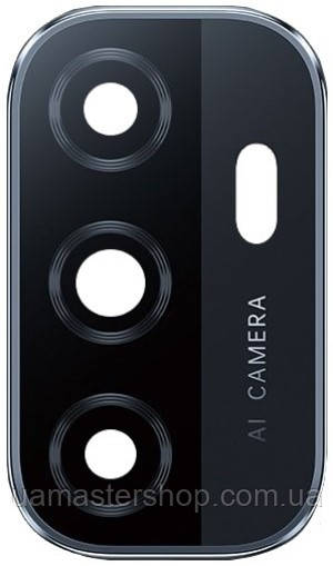 Скло камери Oppo A53 4G 2020/A53s/A32/A33 з рамкою чорного кольору, фото 1