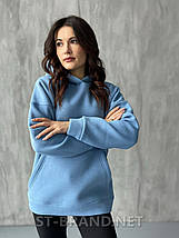 42-48. Утеплена жіноча худі з якісного і натурального трикотажу, кофта з капюшоном - блакитна, фото 2