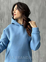 42-48. Утеплена жіноча худі з якісного і натурального трикотажу, кофта з капюшоном - блакитна, фото 3