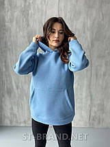 42-48. Утеплена жіноча худі з якісного і натурального трикотажу, кофта з капюшоном - блакитна, фото 3