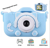 Детская фотокамера с записью видео и игры Children's fun Camera Steep фотоаппарат цифровой Котик с силиконовым