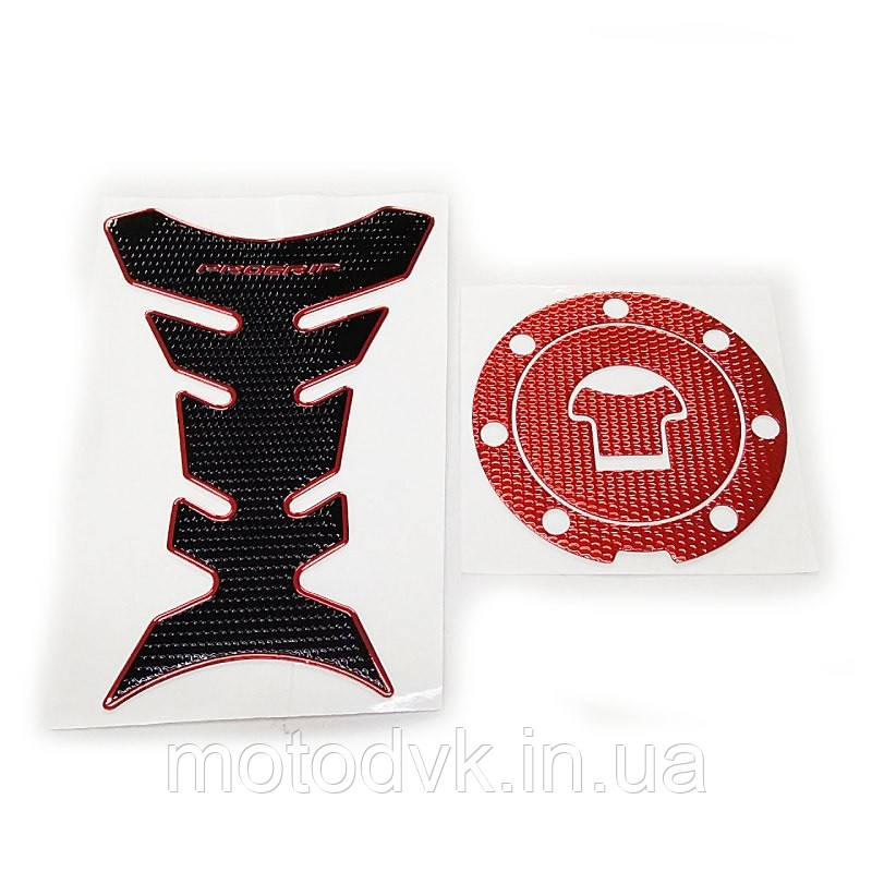 Наклейки на бак і кришку бака мотоцикла, чорні з червоним (к-т 2 штуки)