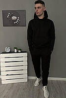 Мужской Демисезонный базовый спортивный костюм черные худи + брюки (двунитка)