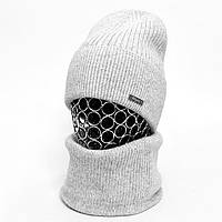 Комплект женский зимний ангора с шерстью (шапка+шарф-хомут) ODYSSEY 56-58 см светло-серый 12320 - 12484