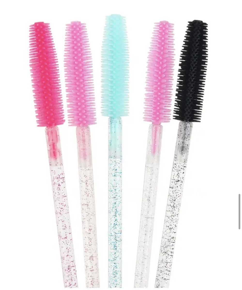 Силіконові щіточки для вій і брів із блискітками, 10 шт.