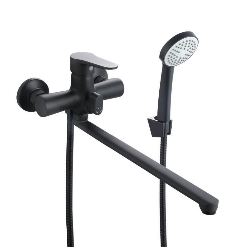 Смеситель для ванны Lidz Nicole 005 с поворотным изливом (c душевым гарнитуром) (k35) LDNIC005BLA45183 Black, фото 1