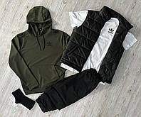 Мужской демисезонный спортивный костюм Adidas 5в1 (Жилетка, штаны, худи, футболка, носки)
