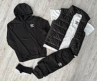 Мужской демисезонный спортивный костюм Adidas 5в1 (Жилетка, штаны, худи, футболка, носки)